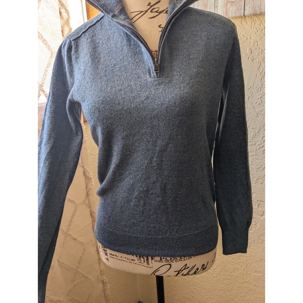 Gap Extra Fine Merino Wool Quarter Zip Sweater Blue Heathered Mock Neck Small